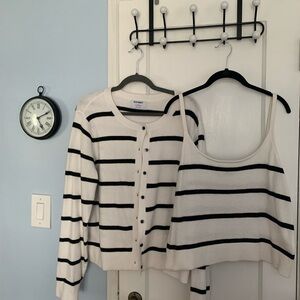 Old Navy Striped Black and White Cardigan Sweater Set XL
